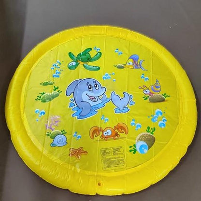 150cm Pet Play Water Spray Splash Mat Inflatable Sprinkler Cushion Pads Outdoor Garden Fountain Toy Tub Swimming Pool for Kids And Dog Portable Inflatable Water Toy Paddling Pools for Pets Inflatable Splash Sprinkler Pad