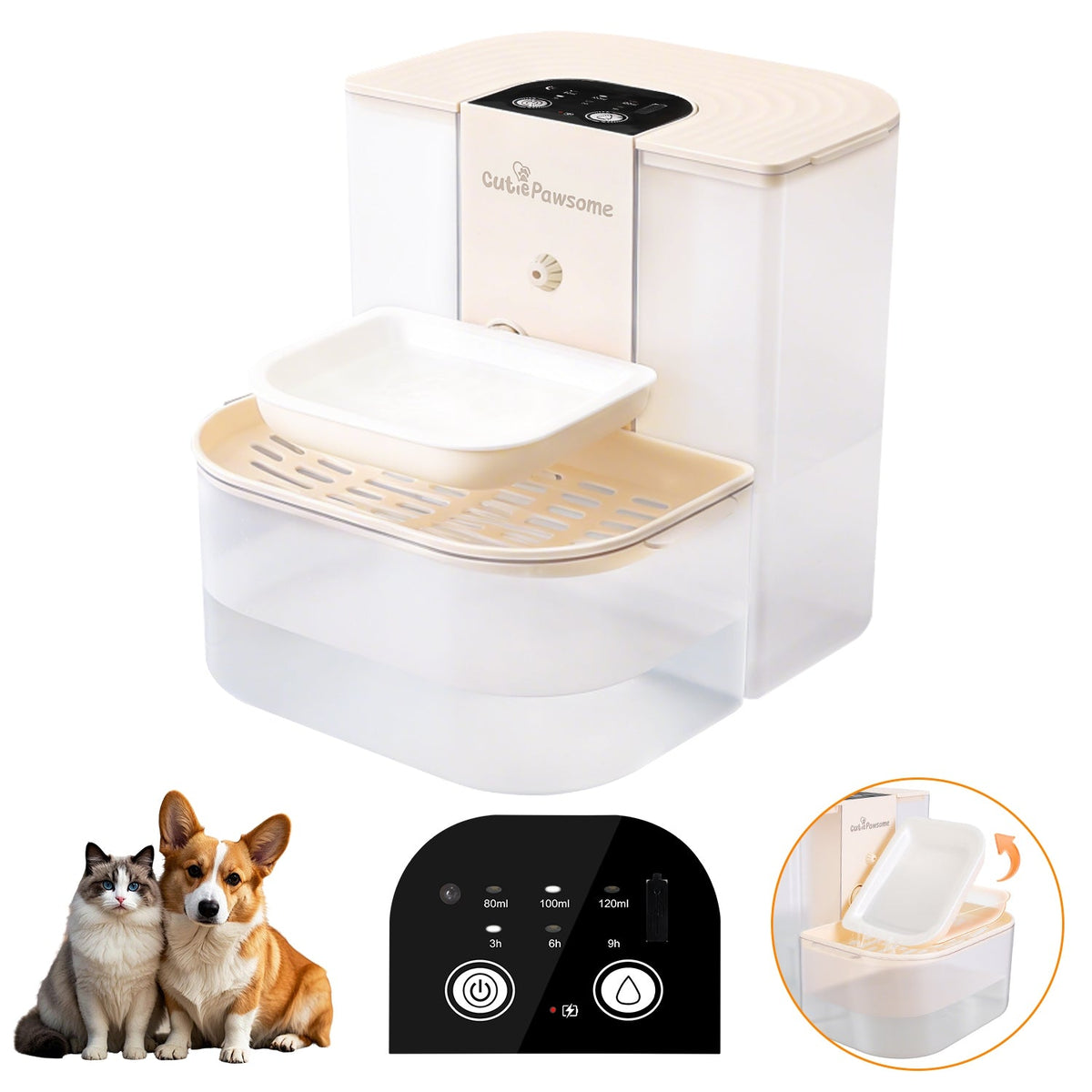 Smart Pet Water Fountain Automatic Cat Water Dispenser 4.5L Cordless Rechargeable Dog Water Fountain Self-Refill with 3 Adjustable Volume 3 Time Inter