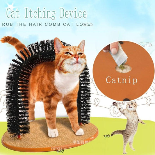 Comfortable Arch Cats Massager Pet Cat Itching Grooming Supplies Round Fleece Base Kitten Toy Scratching Device Brush For Cat Arch Self Grooming and Massaging Brush Toy Pet Scratcher Pads Hair Cleaner