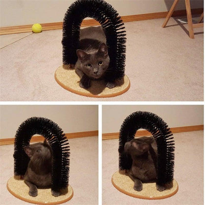 Comfortable Arch Cats Massager Pet Cat Itching Grooming Supplies Round Fleece Base Kitten Toy Scratching Device Brush For Cat Arch Self Grooming and Massaging Brush Toy Pet Scratcher Pads Hair Cleaner